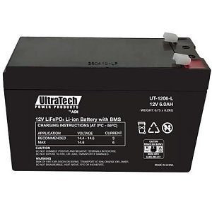 Ultratech UT-1206-L LifeP04 12.8V, 6Ah Lithium Battery with BMS