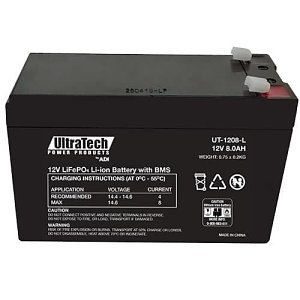 Ultratech UT-1208-L LifeP04 12.8V, 8Ah Lithium Battery with BMS