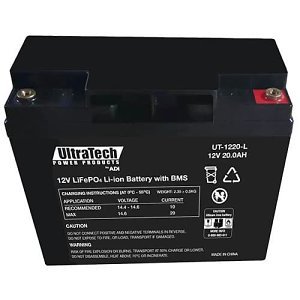 Ultratech UT-1220-L LifeP04 12.8V, 20Ah Lithium Battery with BMS