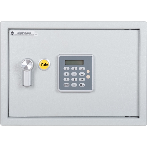 Yale Security Safe - Key, Digital Lock - Internal Size 240 mm x 340 mm x 200 mm - Overall Size 250 mm x 350 mm x 250 mm - White