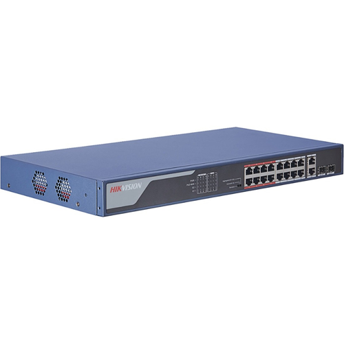 Hikvision DS-3E0318P-E(B) 16 Ports Ethernet Switch - 2 Layer Supported - Modular - 2 SFP Slots - 250 W Power Consumption - 230 W PoE Budget - Optical Fiber, Twisted Pair - PoE Ports - Rack-mountable